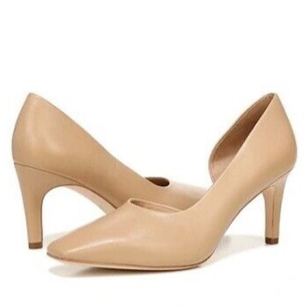 New Vince Tiana Square Toe Beige Leather Pump Size 7.5